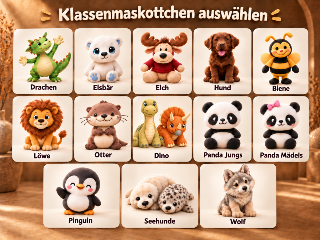Robinsonschule Klassen Masskottchen Auswahl