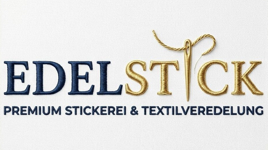 EDELSTICK logo with embroidered text on a white background